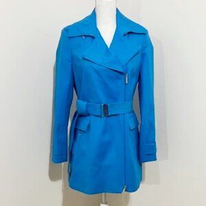 Calvin Klein Blue Zipper Jacket Trench Coat Belted Lined Women's Size S